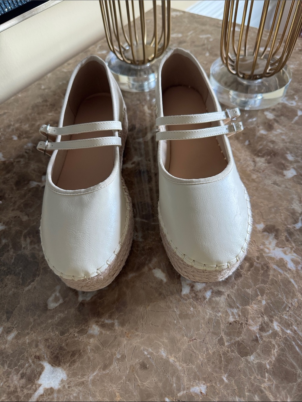 Source Unknown Cream Double-Strap Mary Jane Espadrilles